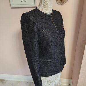 LKNW Albert Nipon Black Tweed with metallic specks sparkle blazer jacket  4 B52